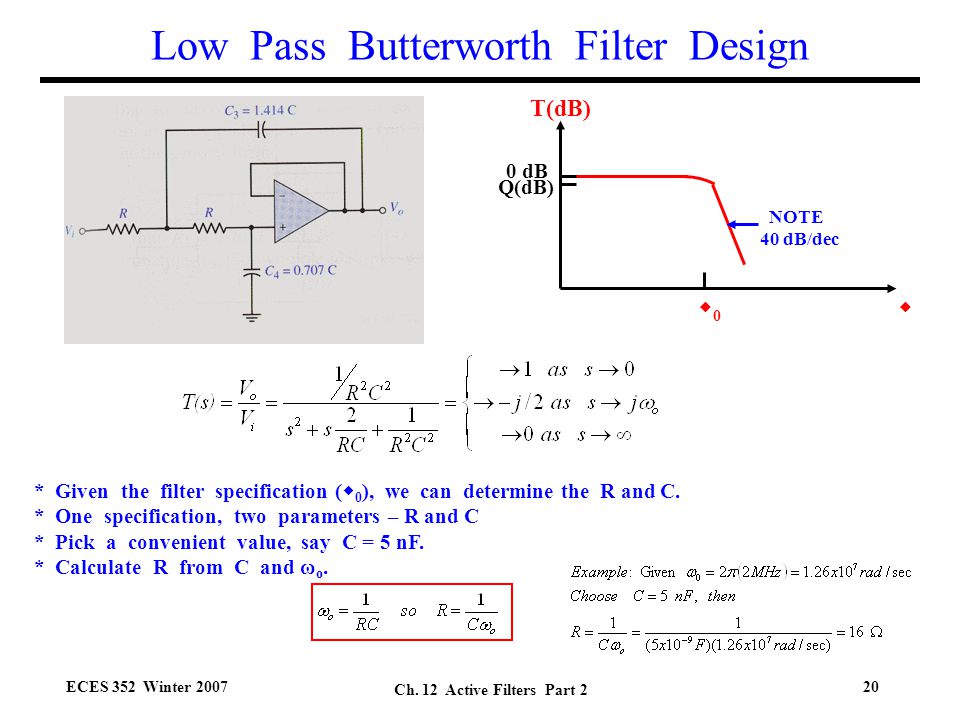Designing an active low pass or high pass filter